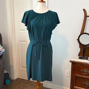 LOFT Teal green Midi Dress with Tie Waist